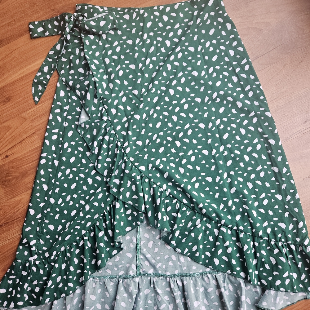 SHEIN Green High Low Wrap Skirt